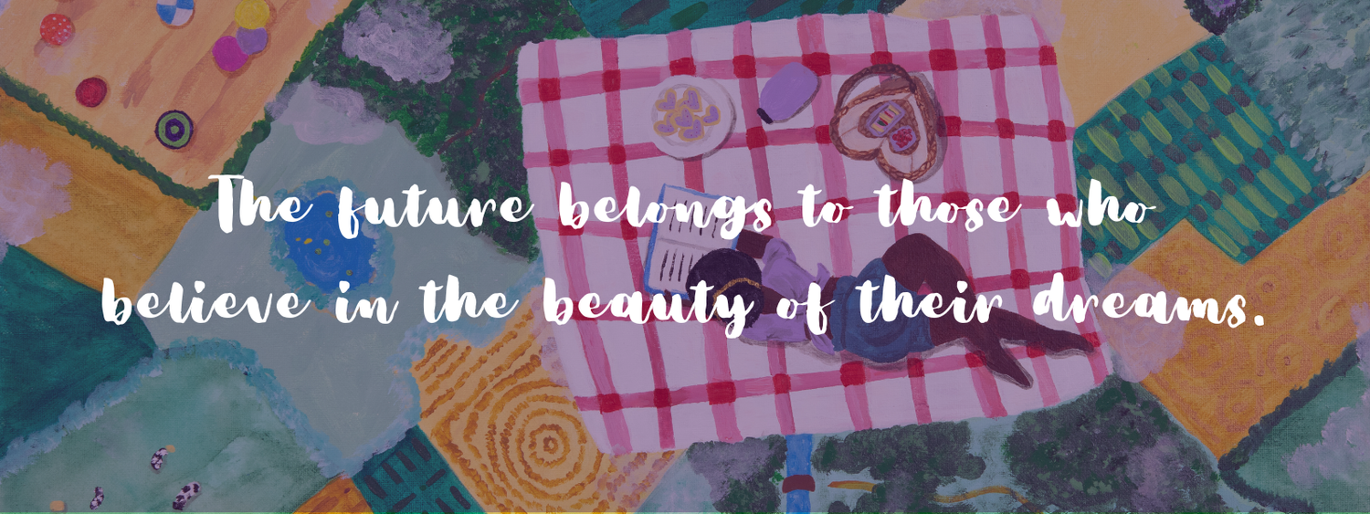 Background with quote: "The future belongs to those who believe in the beauty of their dreams"