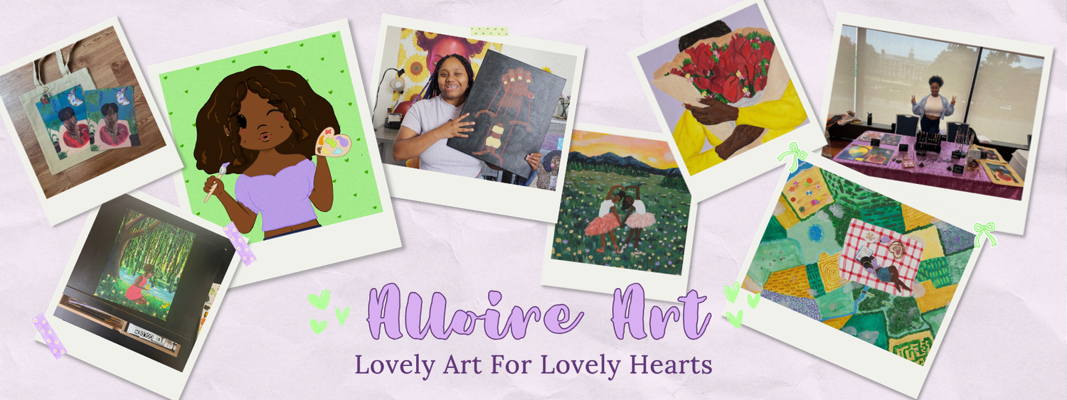 Banner containing graphics with paintings and products.