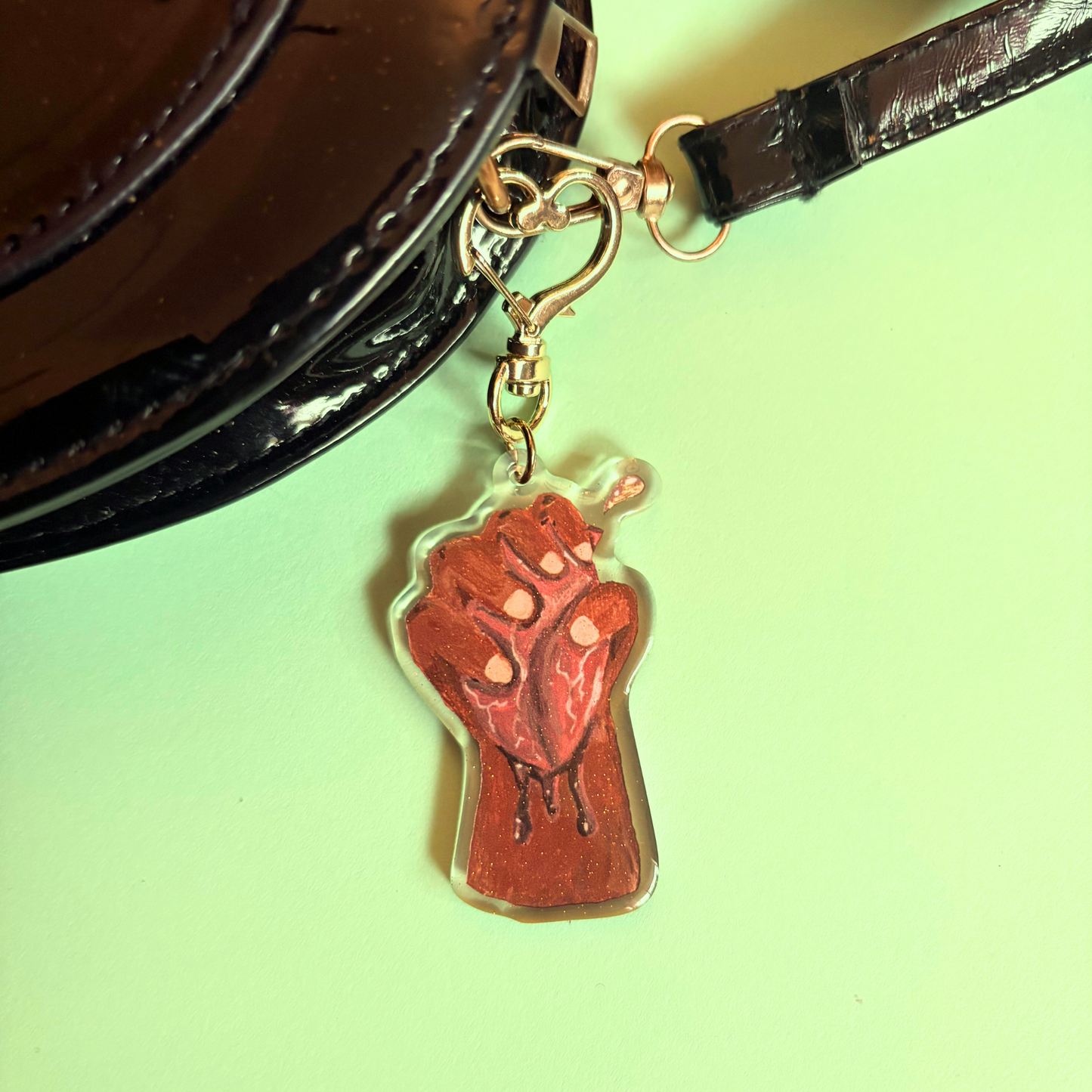 "Squeeze" Keychain - Glitter Epoxy Heart Keychain | Anatomical Heart in Hand Design (6cm)