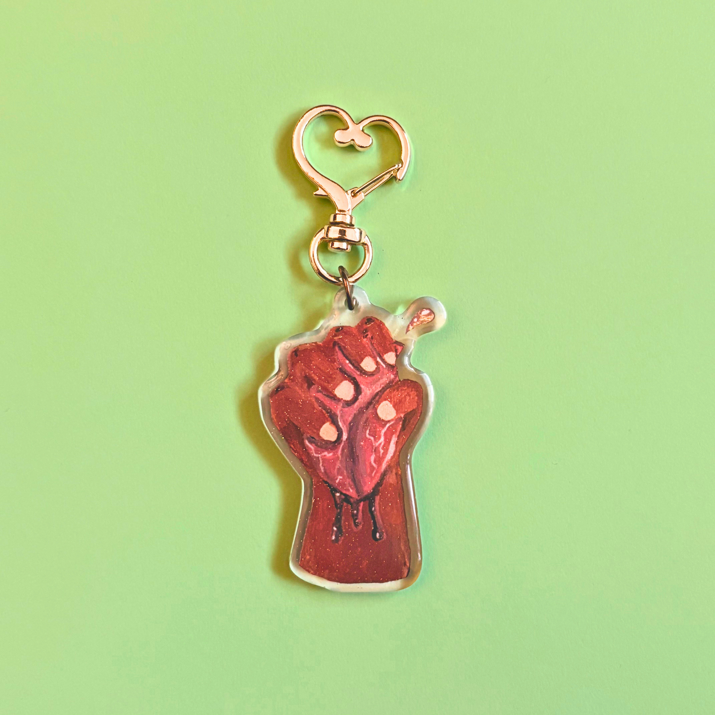 "Squeeze" Keychain - Glitter Epoxy Heart Keychain | Anatomical Heart in Hand Design (6cm)