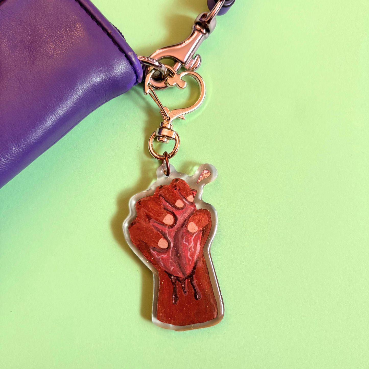 "Squeeze" Keychain - Glitter Epoxy Heart Keychain | Anatomical Heart in Hand Design (6cm)
