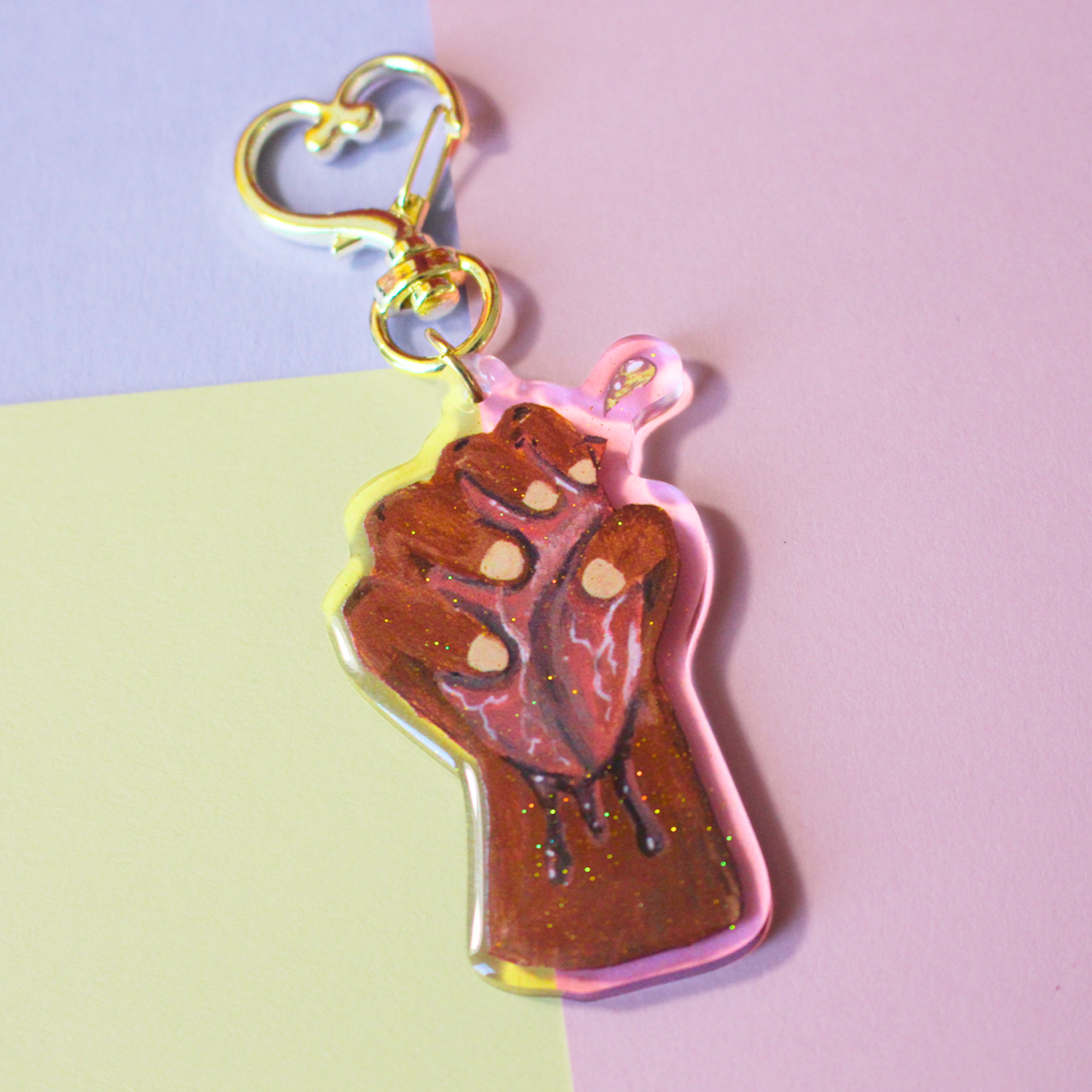 "Squeeze" Keychain - Glitter Epoxy Heart Keychain | Anatomical Heart in Hand Design (6cm)