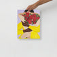 Art print of woman holding a bouquet of hearts.