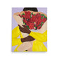 Art print of woman holding a bouquet of hearts.